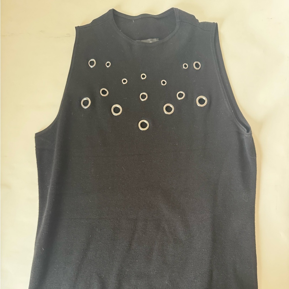 INC International Concepts Black Fitted Embellished Tank Top